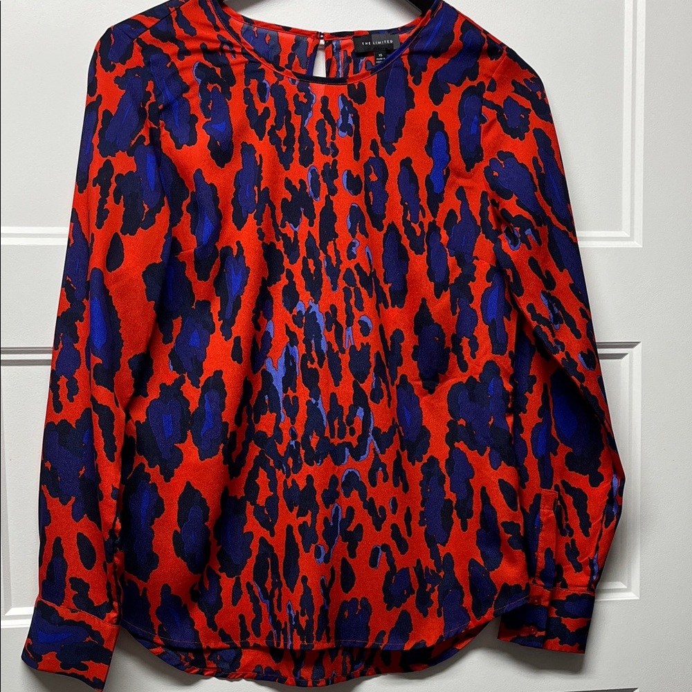 The Limited Red and Blue Animal-Print Long-Sleeve Blouse